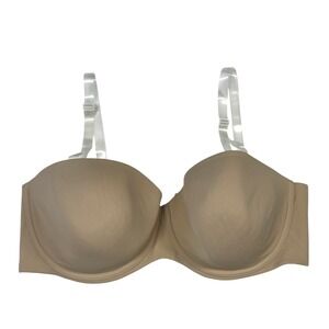 Cacique Beige Lightly Lined Multi-Way Strapless Bra Clear Straps 42DDD Plus Size